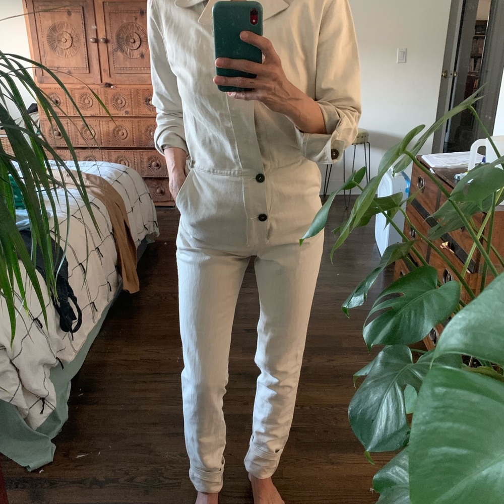 Cotton twill off white jumpsuit